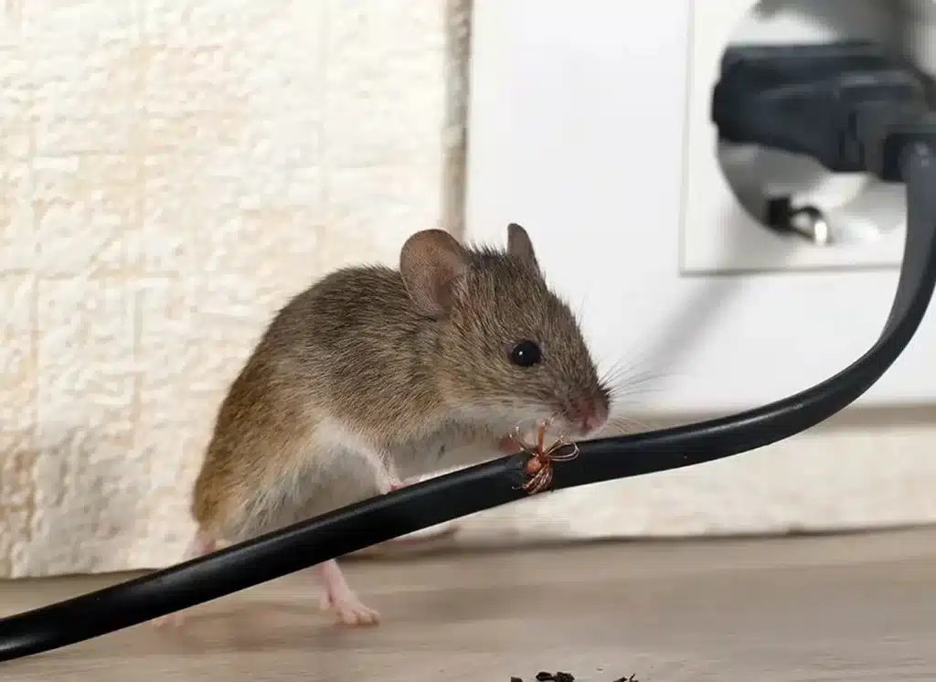 Ratón mordiendo cable